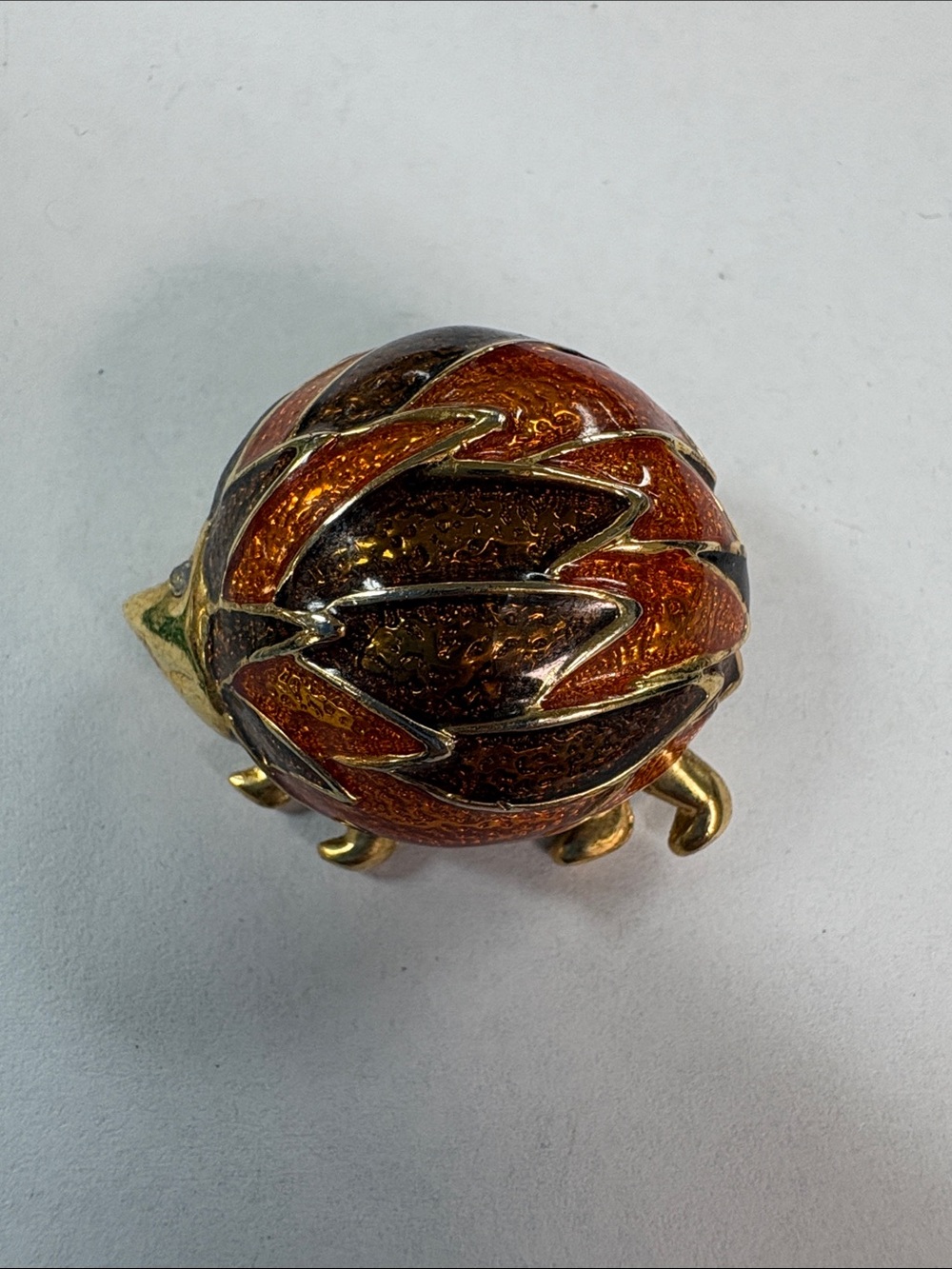Gold-Tone Orange Enamel Ladybug Brooch